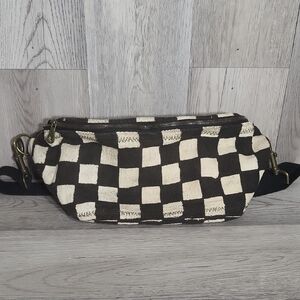 Jenna Bee Handmade Cream & Brown Checkered Sling Bag Purse Zippered Adjustable